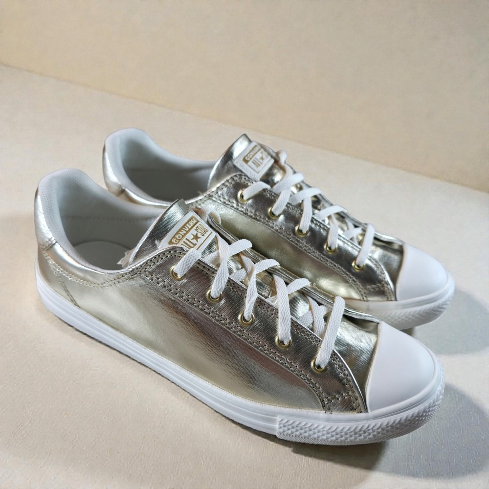 Converse Womens Size 8 Sneaker Gold Metallic Shoes Dainty Lucky Ox A15448C New‎